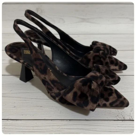 ANTONIO MELANI LENORE VELVET LEOPARD BOW SLINGBACK PUMPS SIZE 7 1/2 - Picture 9 of 16